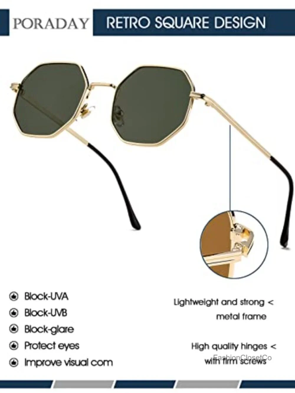 Vintage Octagon Metal Frame Sunglasses UV400 Protection Unisex